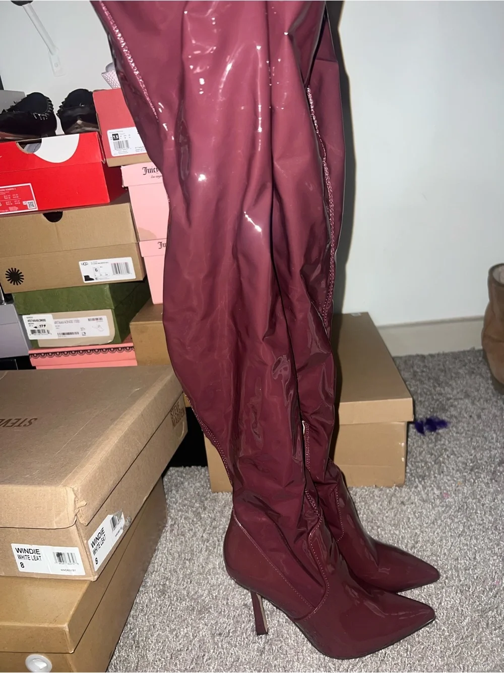 Steve Madden Burgundy Patent Over-the-Knee Pointed-Toe Boots